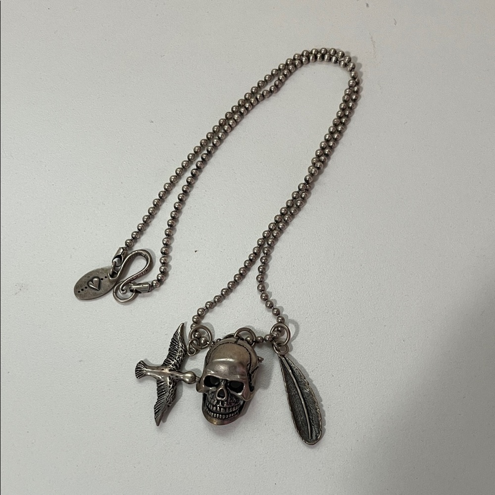 Chan Luu Silver Skull and Feather Necklace